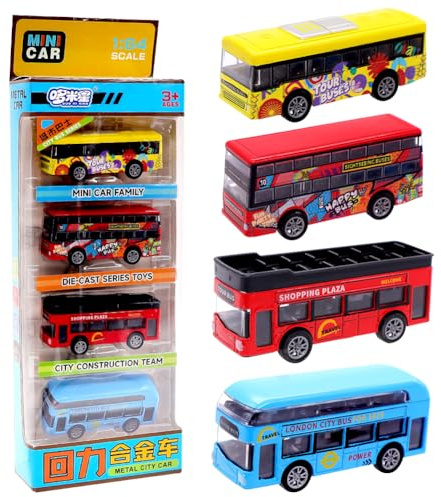 Bus Spielzeug,Kleine Autos Spielzeug, Spielzeugauto Mini Bus Auto Zurückziehen Mini Pull Back Spielzeugautos Stadtbus Spielzeugauto Friction Autos Buses Modell für Kinden Geburtstags Geschenke -A