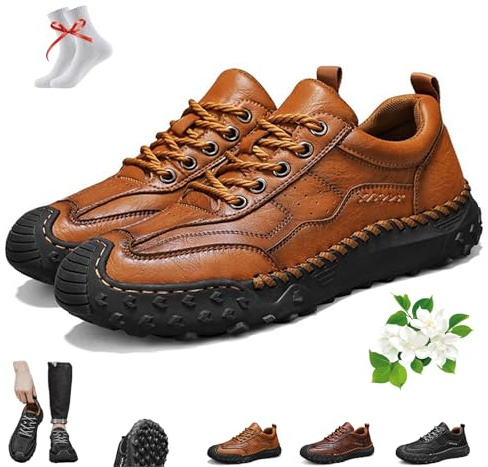 Zapatos Umhaven para Hombre, Informales, de Cuero, con Buen Soporte para el Arco, Antideslizantes, Transpirables, para Exteriores, para Caminar Descalzo(Light Brown,39 EU)
