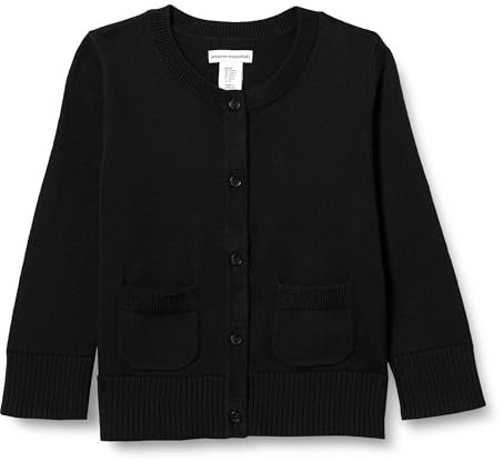 Amazon Essentials Mädchen Schmal Geschnittener Uniform-Cardigan-Pullover Mit Rundhalsausschnitt, Schwarz, 6-7 Jahre