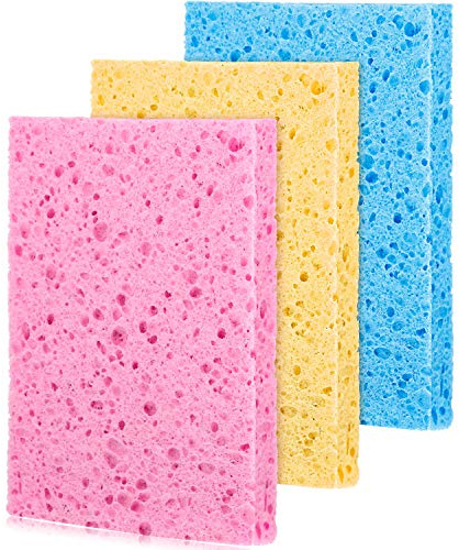 3 Piezas Esponja Exfoliante de Limpieza de Celulosa Esponja de Lavar Plato de Colores Paño de Plato Absorbente Paño de Limpieza de Cocina Reutilizable para Uso Diario de Casa Coche, 3 Colores
