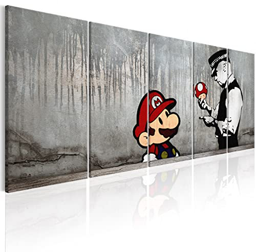 murando Acrylglasbild Banksy Mario 100x40 cm 5 Teilig Wandbild auf Acryl Glasbilder Kunstdruck Moderne Acrylglas Platte Wanddekoration Geschenke Heimdekoration Glasbild - Street Art Urban Mural