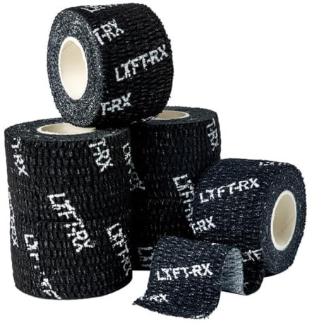 LYFT-RX Hook Grip Tape mit Hochwertigem Klebstoff – Lifting Sporttape Für Gewichtheben Cross Krafttraining, Dehnbares Finger Fit Tape, Lift, Sport, Weightlifting Thumb Tape, Black 38mm 6 Rollen
