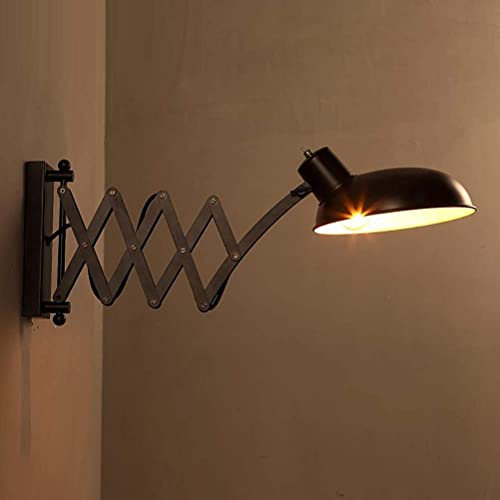 Retro Wandleuchte Innen Leseleuchte mit Metall Scherenarm Wandlampe Verstellbar Teleskopausleger Nachttischlampe Wand-Leselampe E27 Vintage Industrialleuchte, Für Wohnzimmer Schlafzimmer Studie Büro