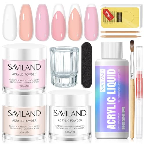 Saviland Kit Per Unghie Acriliche: Set Di Polvere E Liquidi Acrilici In 3 Colori Con Pennello Per Unghie Acrilico Olio Per Cuticole Set Per Unghie Acrilico Professionale Per Principianti