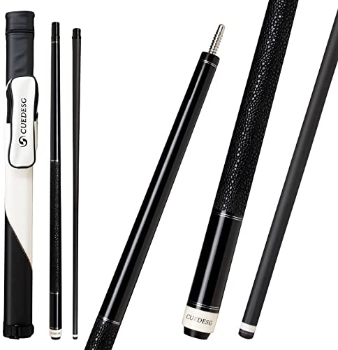 CUEDESG Carbon Fiber Pool Cue Stick 10.5mm/11.8mm/12.5mm,Low Deflection Pool Stick,Professional Cue Stick with Case… (Black_Leather Wrap_12.5mm)