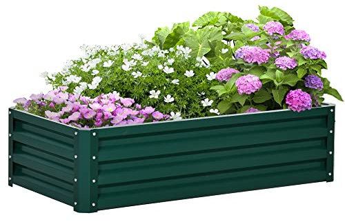 Outsunny 216L Raised Garden Bed, Galvanised Planter Box Outdoor with Open Bottom, Metal Raised Garden Bed Kit for Vegetables, Flowers and Herbs, 120 x 60 x 30.5cm, Green