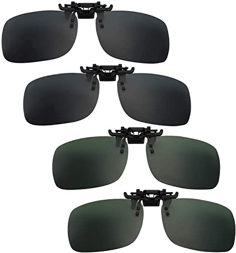4 Pièce Clip Lunettes de Soleil Polarisées, Lunettes de Soleil Polarisées Clip, Relevable et Ultra Léger, Surlunettes De Soleil, Anti-Reflets Lentille Rabattable, pour les Activités de L'extérieur