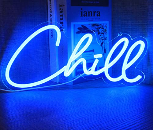 DAKABUKA Chill Neon Signs Neon Lights For Blue Bedroom Decor Decorative Letters For Kids Room Wall Gamer Room Shop Bar Christmas Party USB Power(13.8 * 6.7)