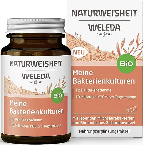 WELEDA Naturweisheit Meine Bakterienkulturen - Bio Nahrungsergänzungsmittel für die Darmflora mit 12 verschiedenen Lactobacillus & Bifido Milchsäurebakterien & Bio Inulin (40 Kapseln/glutenfrei)