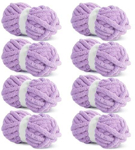 Hombys Purple Chunky Chenille Yarn for Crocheting, Knitting & Blankets, Soft Plush Yarn, 8 Jumbo Packs (27 Yds, 8 Oz Each)