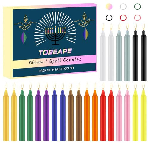 Tobeape Spell Chime Candles 24 pcs Coloured Candles, 4 Tall Unscented Mini Taper Candle for Witchcraft, Wiccan Altar, Magic Tools, Rituals, Prayer, Meditation and Party Decoration