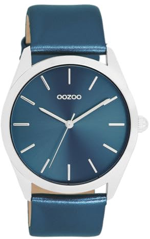 Oozoo - Timepieces Damen Uhr Blue metallic | Armbanduhr Damen mit Lederarmband | Moderne Uhr für Frauen - Edle Analog Damenuhr in rund C11337 (40mm)