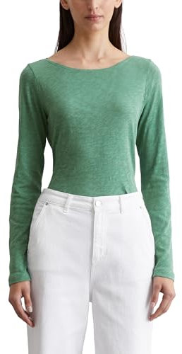 Marc OߴPolo Damen Langarmshirt aus Bio-Baumwolle mit U-Boot-Ausschnitt, Grün (Smooth Green), XS