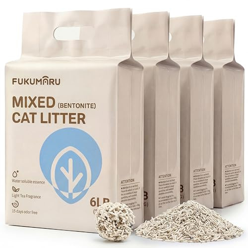 FUKUMARU Arena de Tofu para Gatos 10.8kg - Arena aglomerante para Gatos, Tofu y Bentonita, Libre de Polvo y fácil de aglomerar, Control de olores（Té Blanco）, se Puede desechar en el Inodoro
