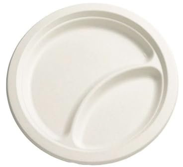 Generico 50/150/500 Piatti piani usa e getta A 2 scomparti da 22cm BIOCOMPOSTABILI PIATTI A DUE SCOMPARTI campeggio, picnic, feste, barbecue, compleanni (50 PIATTI)