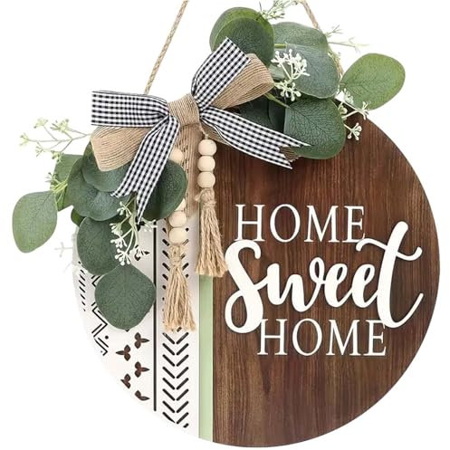 Panneau de bienvenue pour porte d'entrée 30 cm - Plaque de porte Home Sweet Home - Plaque de bienvenue - Couronne de porte - Décoration de porte d'entrée - Décoration de jardin