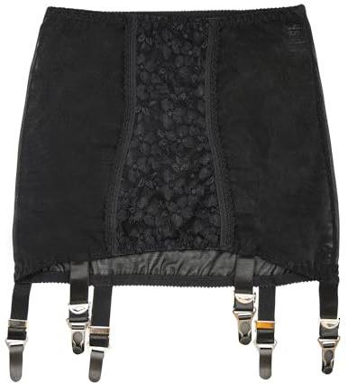 Luxallacki Reggicalze in Pizzo Floreale con Fondo Aperto, Maglia Trasparente, Regolabile con 6 Bretelle, Cintura per Sollevare e Modellare la Vita, Biancheria Intima, Nero , XL