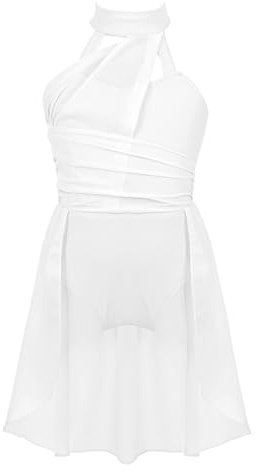 Riismen Kids Girls Ballet Lyrical Dance Dress Halter Cutout Back Leotard Chiffon Tailskirts Dancewear Ivory 9-10 Years