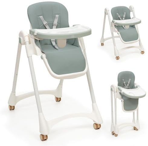 Interbaby Trona Bebe Evolutiva | Trona Plegable 6-36 meses, Máximo 25 kg, Aluminio | Silla Bebe Respaldo 4 Posiciones, Patas y Bandeja Regulables, Arnés de Seguridad | Practic Verde