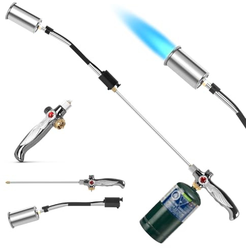 Weed Burner Torch, Propane Torch Weed Burner High Output 37 Extended Heavy Duty Blow Torch Detachable Long Arm with Flame Control Valve for Garden,Wood,Stumps,Melting Ice,Snow Road,Roofing,Outdoor