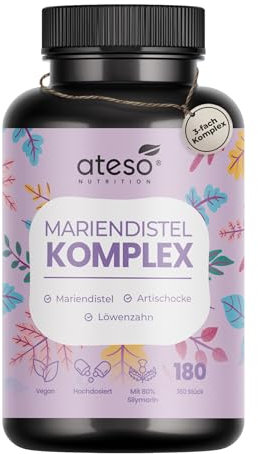 Mariendistel Komplex mit Artischocke & Löwenzahn – 180 vegane Kapseln – 3-in-1 Leber Kur & Detox Komplex – Hochdosiert mit 80% Silymarin – Laborgeprüft, ohne Zusätze, hergestellt in Österreich