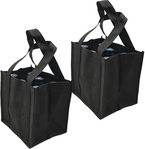 YTPAFK Bottle Carrier, 2 Pack Wine Bottle Bag for 6 Bottles, Reusable Non-Woven Bottle Holder Bag with Base Plate, Perfect for Picnics, Parties and Wine Tasting Events (31 x 25 x 18 cm)