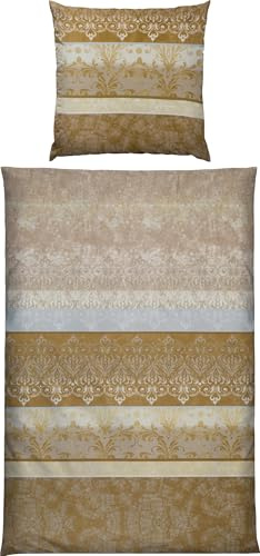 Erwin Müller Bettwäsche, Bettgarnitur, Bettbezug, Wende-Kissenbezug Mako-Satin orientalisch, beige Größe 80x80 cm / 135x200 cm - temperaturausgleichend, mit Reißverschluss