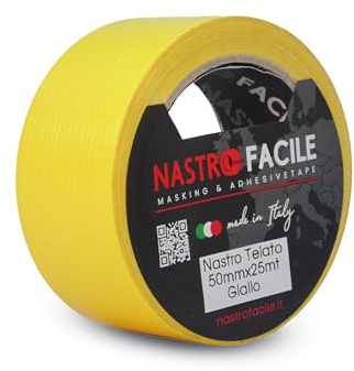 NASTRO FACILE 1PC Nastro Telato Multiuso Impermeabile 50mm x 25metri | Adesivo Hot Melt Ad Alta Adesione, Si Strappa a Mano, Resistente a Freddo E Ideale Su Ogni Superficie - Giallo