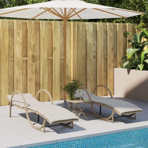 Frdhee Lettino da bagno, sospeso, 2 pezzi, con cuscini, beige, in polyrattan, per balcone, giardino, spiaggia, leggero e facile da trasportare