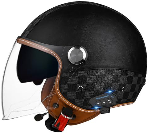 Casque Moto Jet Bluetooth Microphone Intégré, Casque Moto Certification ECE, Adultes Unisex Motocyclette Électrique 3/4 Demi Casque, pour mobylette Scooter 12,L(57-60CM)