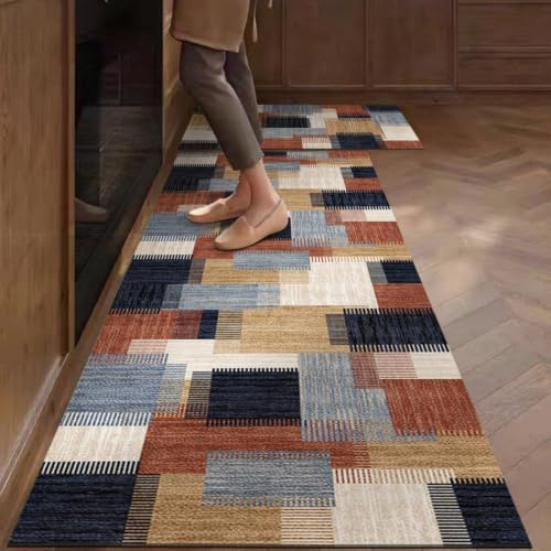 Alfombra Cocina 50X80Cm Negro Azul Alfombra Vinilica Cocina Cuero,Modernas Lavable Antideslizante Anti Fatiga para Pasillo, Comedor,Hogar Alfombrilla Cocina