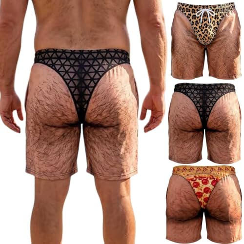WEIWOGU Short de Bain Humoristique Cheeky Commando | patriotique et humoristique short, Maillot de bain fantaisie pour homme avec motif jambes poilues