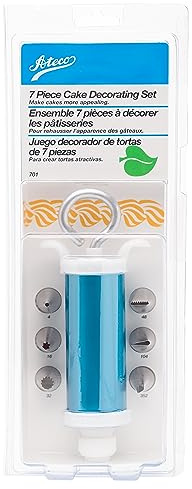Ateco #701-7-Pc Cake Decorating Set with Syringe Type Icing Dispenser and 6 Decorating Tubes