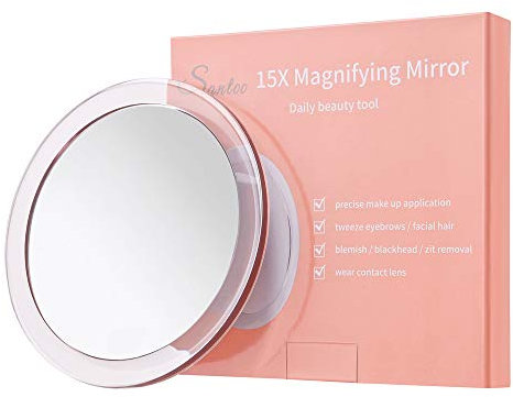 15X Specchio ingranditore (15cm Rotondo) - con 3 Ventose Utilizzare per un'applicazione di Trucco precisa - Sopracciglia/Tweezing - Rimozione di Punti Neri - Specchio per Il Trucco da Bagno/Viaggio