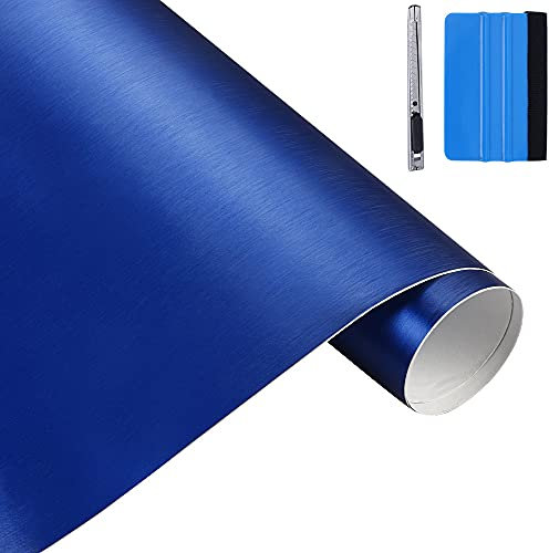 NewL 30 cm x 150 cm blu spazzolato in acciaio inox metallico pellicola avvolgente in vinile opaco spazzolato cromato adesivo foglio adesivo per auto per mobili portatili motore