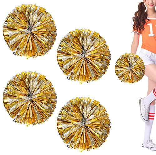 Niuhong 4 Pcs Cheers Ball Cheerleading Poms Cheer Leader Poms Pom Sport Squad Cheer Accessories Sports Games Team Children Cheerleader Pompoms Ball Games Pompons Poms Spirit Cheering Pom (Gold+Silber)