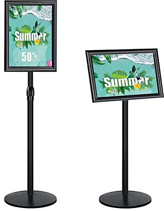 NewZeal Heavy Duty plakatständer Infoständer A4 posterständer schild ständer A4 Verstellbarer stehender Schildhalter mit Gusseisen-Basis, Alu-Schildhalter für Präsentation/Werbung (Schwarz)