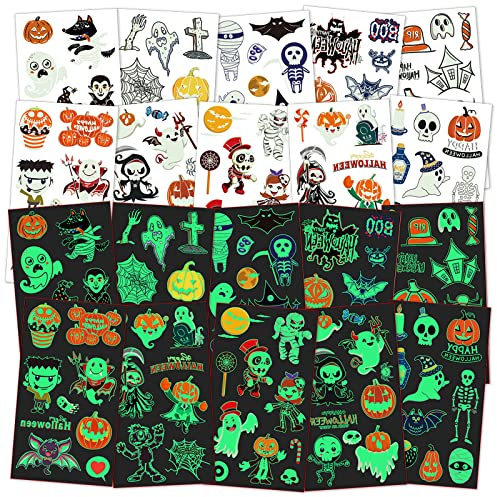 ACWOO Halloween tatuering 10 st lysande tillfälliga klistermärken för barn, vattentäta glitter barntatueringar