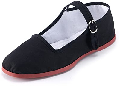 SAEEKO Womens Classic China Flats, Casual China Doll Shoes, Cotton Mary Janes, Chinese Tai Chi Shoes, Cute Cloth Summer Slippers, Black, 5.5 UK