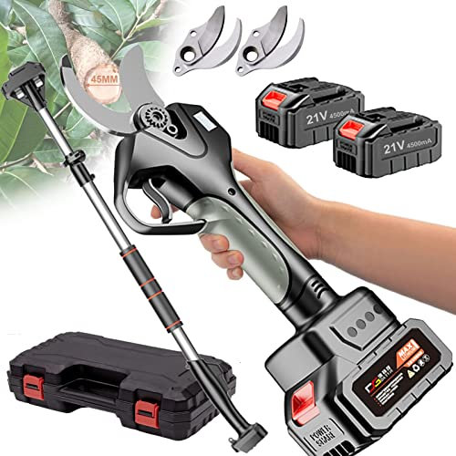 MMCUBE Tijeras de podar eléctricas Inalámbricas Podadora a batería 21V 4.5AH con Pértiga de extensión - Tijera eléctrica de jardinería - 45mm de diámetro de Corte (Color : 3 Battery, Size : 3 Blade)