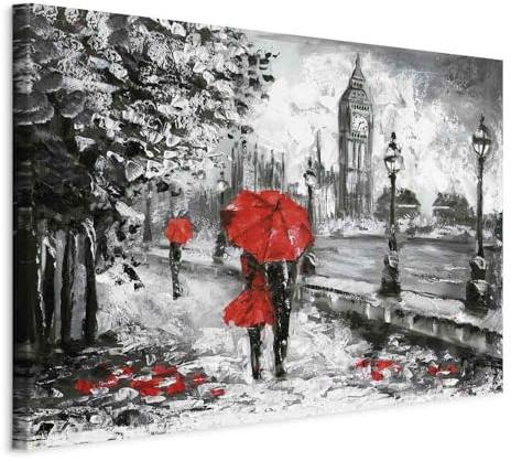 artgeist Acoustic Canvas Wall Art 35x24 in - 1pcs Picture with Acoustic Foam Sound Print Artwork Room Acoustics Soundproofing - London Grey Red Like Painted d-B-0158-b-a