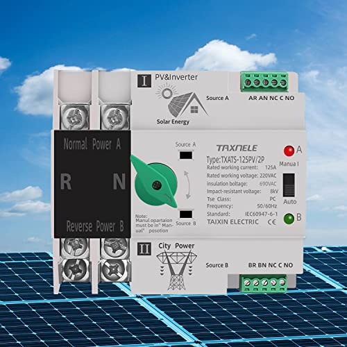 TAXNELE Interruptor Transferencia automática Doble Potencia Alimentación ininterrumpida 2P 63A 125A Interruptor Cambio automático fotovoltaico ATS Inversor Solar fotovoltaico Palanca UPS(63A)