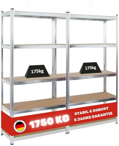 PROREGAL 2X Schwerlastregal Gorilla | HxBxT 180x90x40cm | Fachlast 175kg | Verzinkt | Garagenregal Kellerregal Werkstattregal Lagerregal Steckregal