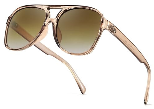 Myiaur Lunettes de soleil pour femme, design classique Teardrop Double Bridge, monture légère en polycarbonate, protection UV400 pour les activités de plein air, Objectif A3 avec cadre champagne