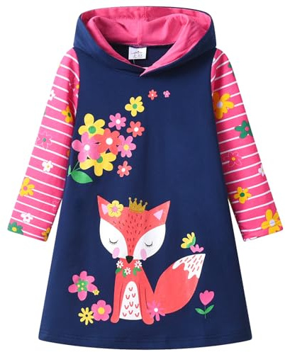 VIKITA Sweatshirts Enfant Broderie Fleur Sweats à Capuche Robe rayée Coton Fille LH7617 9-10 Ans