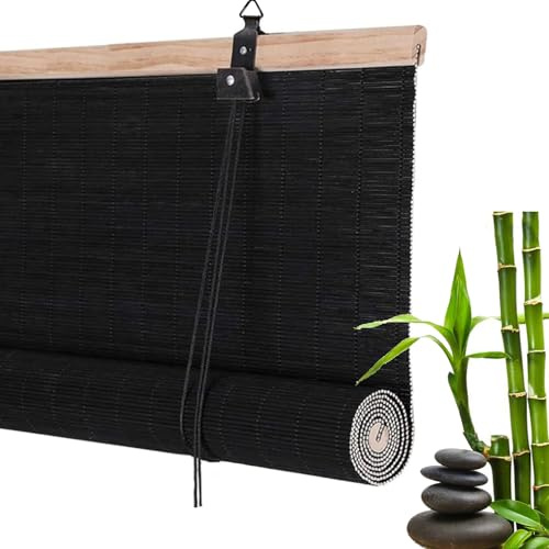 tow000ack Tende a Rullo in bambù Naturale,Tapparella Bamboo Avvolgibile Cortina Oscurante da Esterno Interno,Nere Veneziana per Finestre,Personalizzate,Larghezza x Altezza (50cm x 160cm)