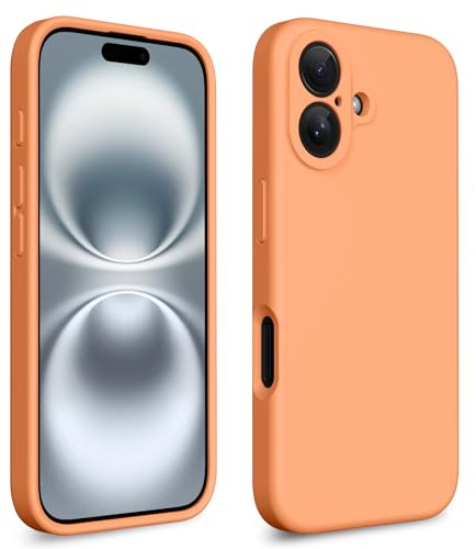 CALOOP Slim-Fit for iPhone 16 Plus Case,Skin Soft Liquid Silicone,Sturdy Hard Frame Shockproof Cover with Anti-Scratch Microfiber Lining,Full Protection for Screen and Camera Lens,6.7inch (Orange)