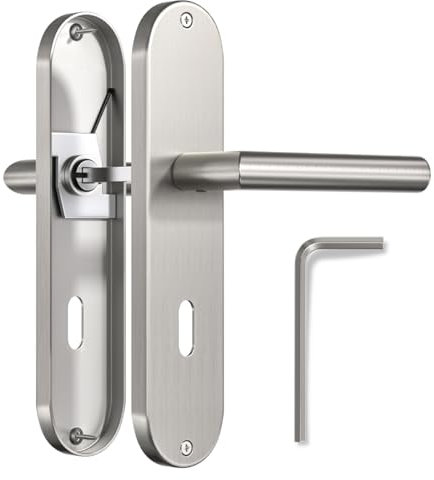 Bwintech 1 juego de manillas rectangulares de zinc sobre placa con herraje de bocallave, cerradura para puerta interior, dormitorio, puerta principal, puerta de madera