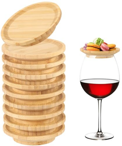 Aphromirel 10 piezas de decoración para copas de vino, posavasos de madera para copas de vino, cubiertas de copas de vino, platos para postres, bebidas, comidas familiares, accesorios de fiesta