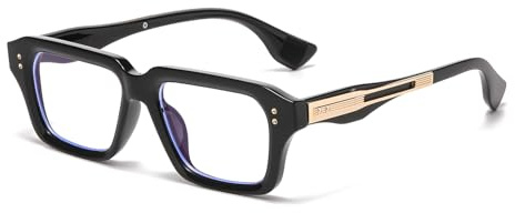 LJCZKA Occhiali Luce Blu Rettangolari per Uomo Donna, Montatura Occhiali da Vista Quadrati Cornice Spessa Anti Affaticamento per Computer Gioco TV (Oro Nero, 0.0, x)